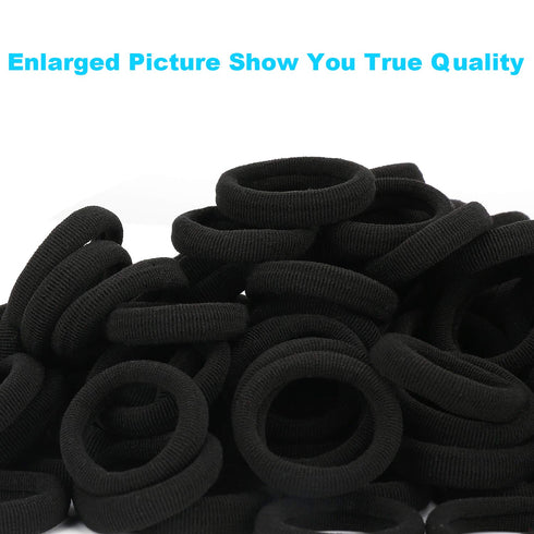 Black Seamless Hair Ties - Cotton Hair Bands, Tiny Elastics Ponytail Holders for Toddlers, 1 Inch, Black
