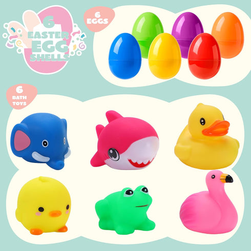 6 JOYIN Pcs Prefilled Easter Eggs with Floating Animal Light-up Bath Toys, Luminous Bathtub Toys for Kids Easter Eggs
