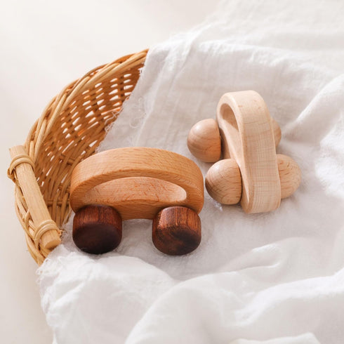Wooden Baby Car Toys - Montessori Push Car for Toddlers, 2 Pieces, Gifts for Boys and Girls, Push and Pull Toy