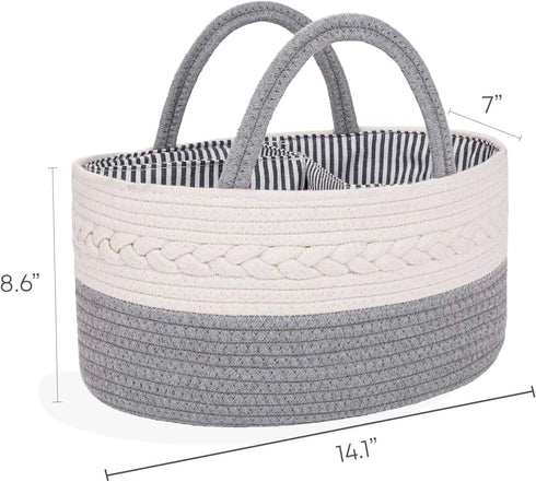 Oliver & Emilia Diaper Caddy - Portable Woven Baby Organizer Basket w/Handle, Nursery Changing Caddies & Dividers