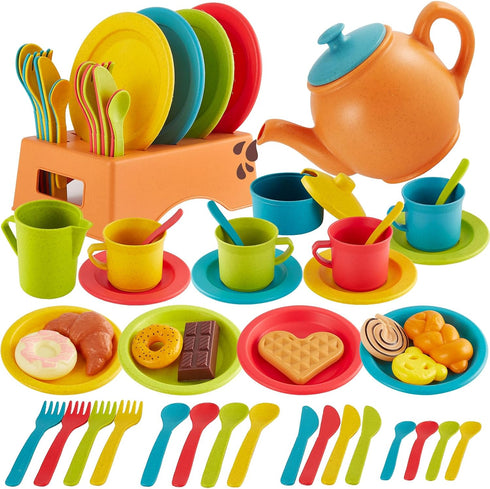 Buyger Play Kitchen Accessories, Play Dishes Plates and Utensils Tea Party Set