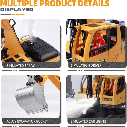 Boys,16 3-5 4-7 8-12 ViRockSign Remote Control Excavator Toys for Channel RC Excavator Construction Toys with Metal
