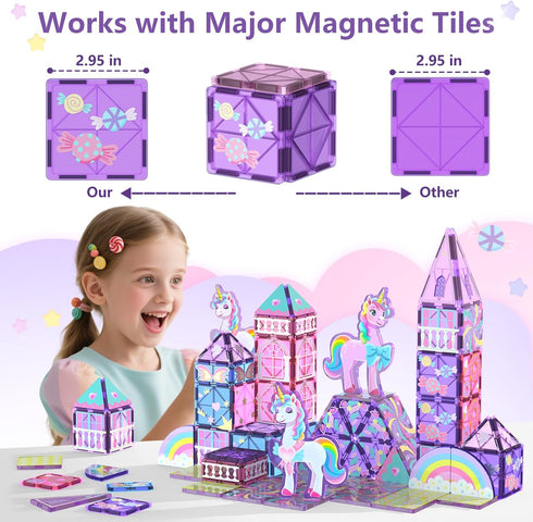 3-5 4-8, 3+ GobiDex Magnetic Building Blocks Unicorn Toys for Girls, Princess Magnetic Tiles Building Toys for Kids