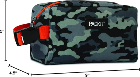 PackIt Freezable Snack Box, Charcoal Camo, Collapsible with ECOFREEZE Technology, Zip Closure and Buckle Handle