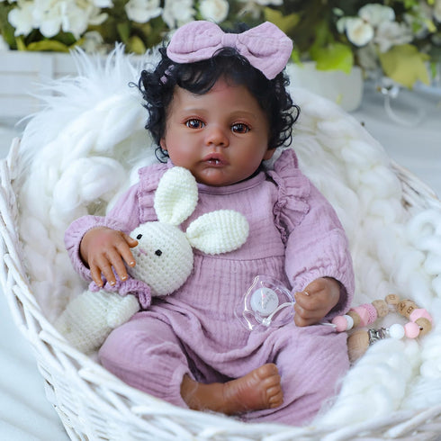 18 Inch Set 3+ WOOROY Realistic Reborn Baby Dolls Black Girl African American Newborn Doll, Lifelike Real Life