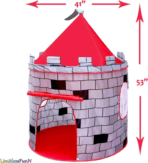 LimitlessFunN Knight Castle Pop Up Kids Play Tent, Indoor Castle Playhouse for Boys, 41" D x 41" W x 53" H