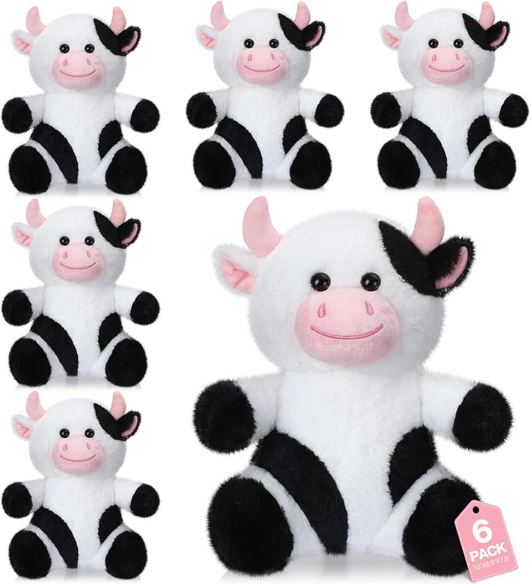 Syhood 6 Pcs 10 Inch Cow Stuffed Animal Plush Toy, Soft Cuddly Cow Plushie Doll, Cute Black and White Gifts for Kids
