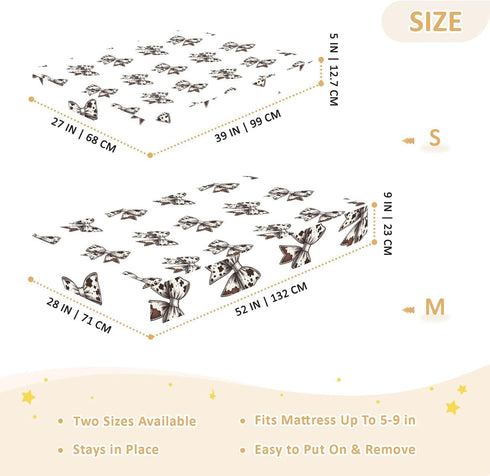 CZXW 52" 28" Cow Print Bows Crib Sheets Fitted x Natural Cotton Soft & Breathable for Baby Crib Mattress