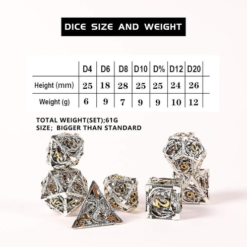 AncientDeer 7pcs Metal Dice Set D&D - Unique Dragon Pattern for Dungeons and Dragons, RPG, MTG, Board Games