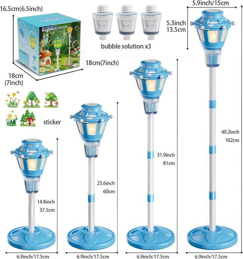 Summer BBnote Street Lamp Bubble Machine with Light and Music, Rechargeable Outdoor Bubbles Toys for Kids & Adults