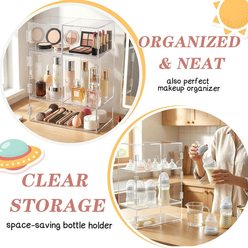 BrightRow 5 Pack Countertop Baby Bottle Organizer Clear Stackable Baby Bottle Storage Space-saving Acrylic Dustproof