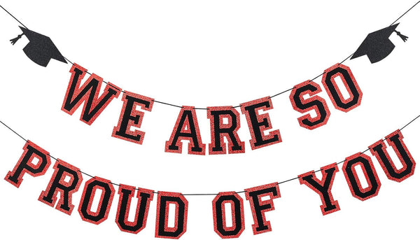 2025 Graduation Banner Party Decorations, Red and Black, We are So Proud of You Congratulations Banner for High School