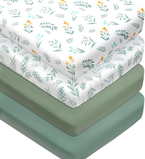 FIGEPO 4 Pack Sage Green Fitted Nursery Sheets Breathable Neutral Unisex Baby Sheets