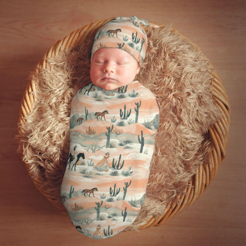 Sets Western Cowgirls and Desert Newborn Swaddle Blankets Hat Soft Baby Receiving Blanket Swaddle Sack for Baby Shower