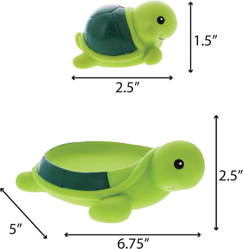 Dollibu Green Sea Turtle Family Bath Squirters, 4 Piece Bath Toy Set for Kids, Floating Rubber Squirt Toys