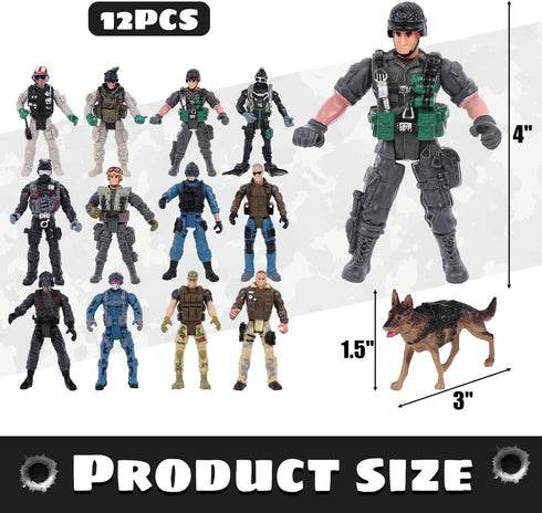 3 otters 12PCS Army Men Toy Soldiers, Special Operation Soldier Military Action Figures Playset with Weapons Army Dogs for Kids Birthday