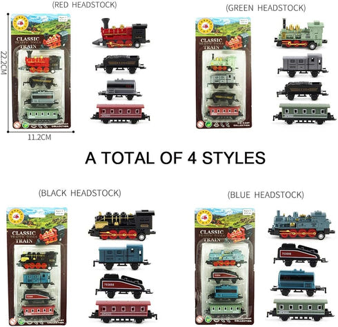 CORPER TOYS Mini Train Toy Die-Cast Pull Back Steam Train Model Set - 4 Packs (16 Pieces)