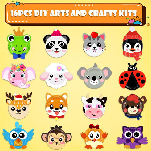 MDCGFOD 16 Pack 3 4 5 6 Arts and Crafts for Kids, Toddler Crafts Animal Paper Plate Art Kit Gift for Year Old Boys