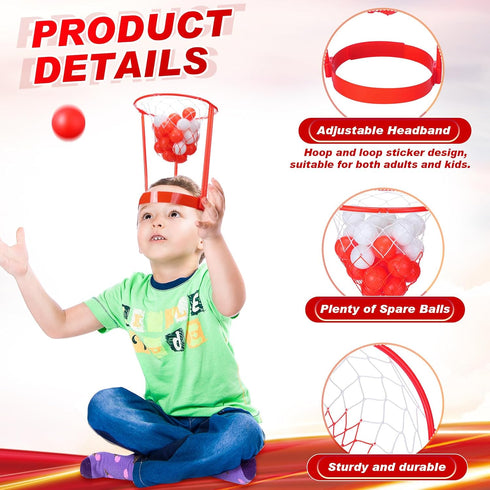 Libima 12 Pcs Head Hoop Basketball Party Game Set for Kids and Adults, Portable Adjustable Headband with Balls for