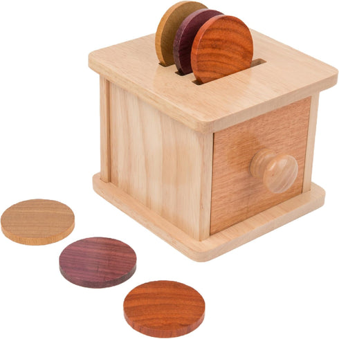 1-Year-Old 6-12 Adena Montessori Coin Box -Natural Wood Double-Sided Object Permanence Box Toy for Babies, Wooden