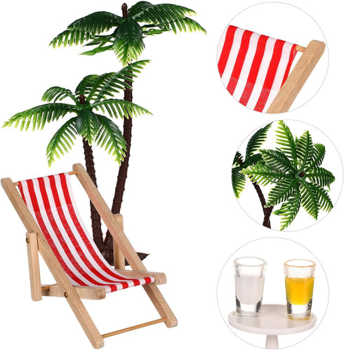 Mini Umbrella Palm Chair Beach Miniature Accessories for Dollhouse Outdoor Decorations