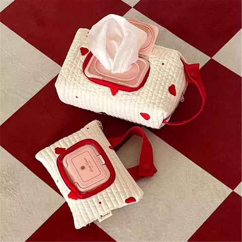 BLULILY Embroidered Bear Stroller Wet Wipe Pouches Portable Baby Wipe Holder Embroidery Baby Wipes Storage Bag