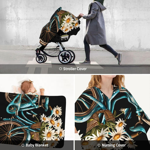 Zhbvncp Daisy Bicycle Baby Car Seat Cover & Breastfeeding Nursing Cover - Breathable Stretch Fabric Multi-Use Nursing