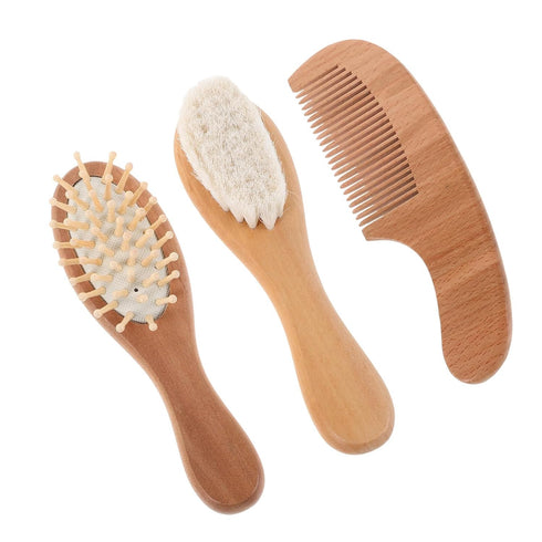 Generic Wooden Hairbrush and Styling Comb Set for Boys Soft Wool Bristles Gentle