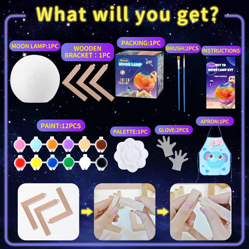 Paint Your Own Moon Lamp Kit, DIY 3D Moon Light, Galaxy Lamp, Arts & Crafts Kit for Teens Boys Girls, Birthday Gifts