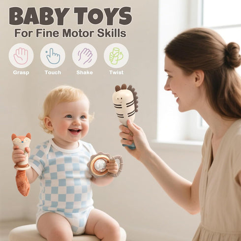 Set 0-6 3-6 Gift10-Pack Baby Rattles & Teethers Baby Toys Months, Teething Toys Months, Sensory Toys with Soft