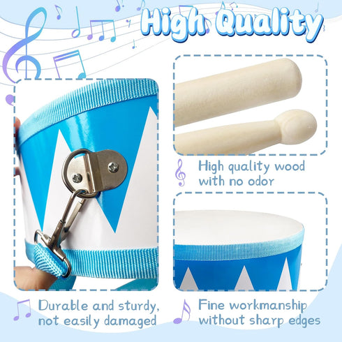 Kids Drum Set, 8 Inch Wooden Drum Toys, Educational Baby Drum with Adjustable Strap and 2 Drumsticks, Sensory Musical