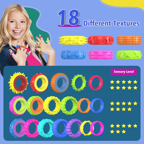 (18 Pack Fidget Toys Spinner Rings for Kids Anxiety Relief Sensory Toys for Kids with Autism, ADHD Tool for Kids
