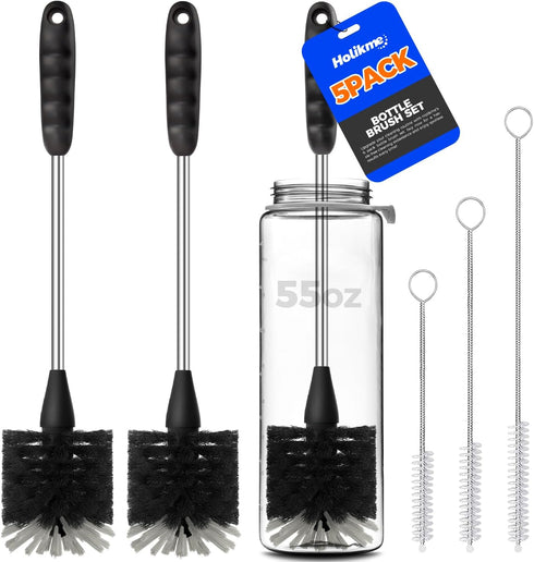Holikme 5-Piece Bottle Brush Cleaner Set - 14" Stainless Steel Handle, 3