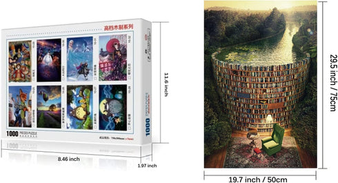 1000 Pieces Wooden Puzzle for Adults, Bookshelf Canal, 29.5 x 19.7 in