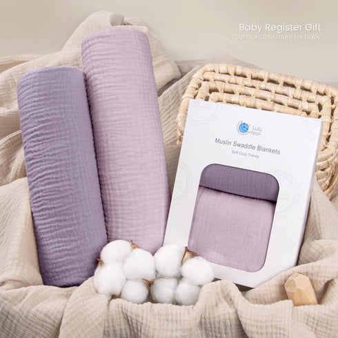 Muslin Swaddle Blanket Baby, Soft Cotton Swaddling Blanket, Neutral 2 Pack, Receiving Blanket, Purple