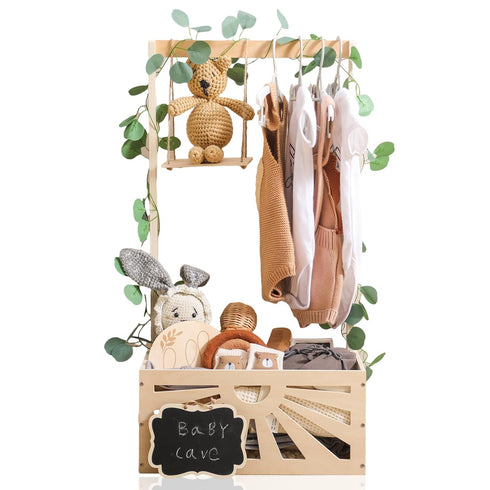 8 In 1 Wooden Baby Shower Crate Closet, Baby Basket with Handle