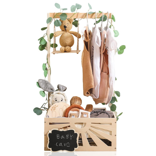 8 In 1 Wooden Baby Shower Crate Closet, Baby Basket with Handle
