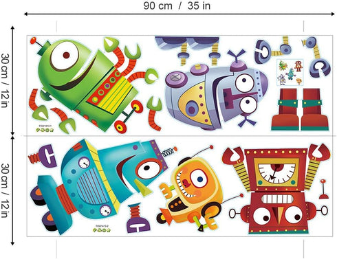 Cartoon Robot Wall Stickers, DIY Removable Vinyl Wall Decals for Kids Nursery Bedroom Playroom Decor