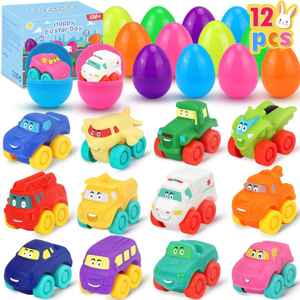 Prefilled Easter Eggs with Toy Cars: 12Pcs Filled Easter Eggs with Soft