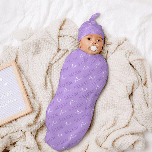 YallLocoMo Set Swaddle Blanket with Hat Newborn Purple Receiving Blankets Baby Swaddle Wrap Soft Sleep Sack for Baby