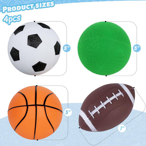 LovesTown 4PCS Sports Balls with Pump, Football, Soccer Ball, Basketball, Playground Ball for Toddlers Indoor & Outdoor