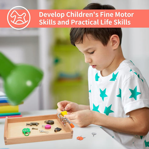 Montessori Lock and Key Toy Set for Toddlers, Wooden Learning Activities for 3+ Year Old Kids