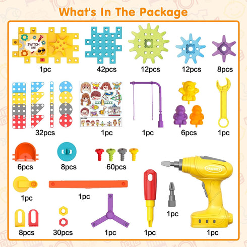 234 Set Set 3+ Building Toys, Pieces Upgrade Gear Building Blocks Kids Tool with Electric Drill, Kids Toys STEM Kits