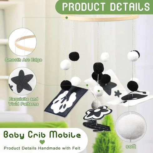 2 HyDren Baby Mobile for Crib Black and White Crib Mobile Nursery Crib Mobile Handmade Mobiles Decor for Baby Shower