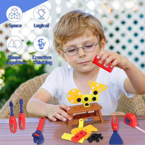 Set, MAGIC4U 49PCS Set 12 3-8 Kids Tool Toddler Tool with Electronic Toy Drill,Tape Measure Tool Equipment,Pretend Play
