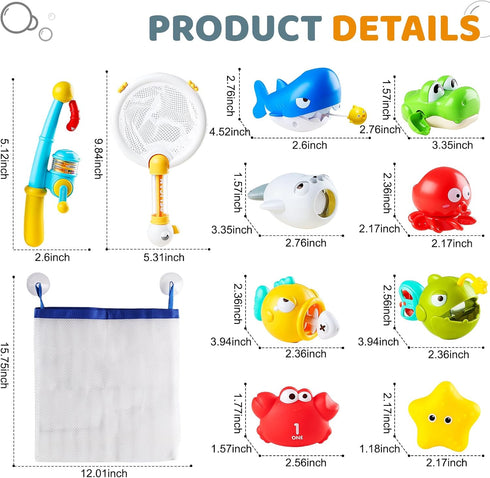 2-4 11 Set Aprilwolf Bath Toys for Kids, Magnetic Fishing Toys with Storage Bag and Light up Star, Wind Up Creatures