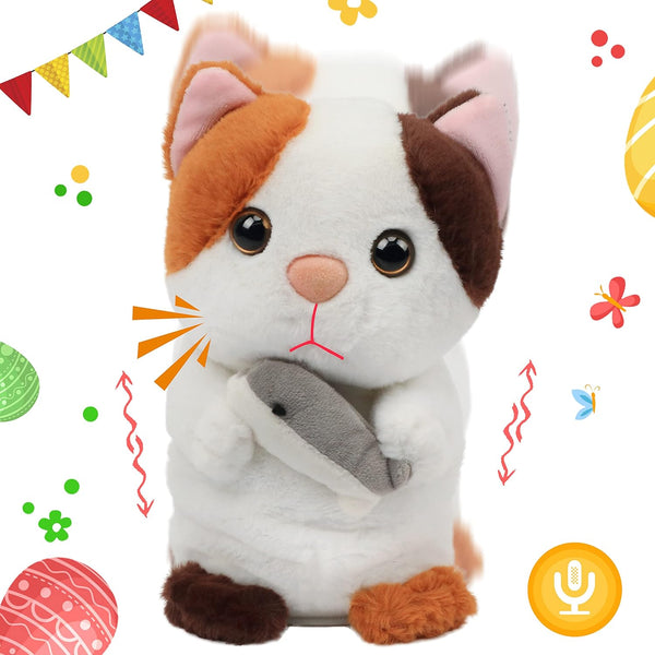Hopearl Talking Kitty Plush Toy, Repeats What You Say, 7'' Interactive Cat Gift for Toddlers