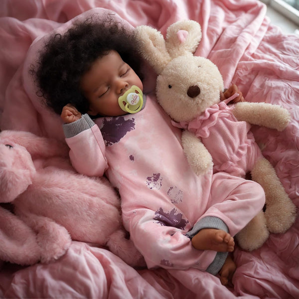 JIZHI Lifelike Reborn Baby Dolls - 17 Inch African American Soft Body Realistic Newborn Baby Doll with Gift Box