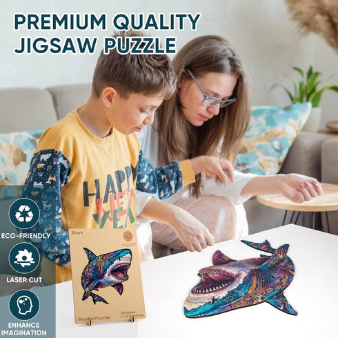 500 17.3 17.4 Inches Delobil Wooden Puzzles for Adults, Shark Jigsaw Puzzles Pieces, Unique Shape Puzzles with Wooden