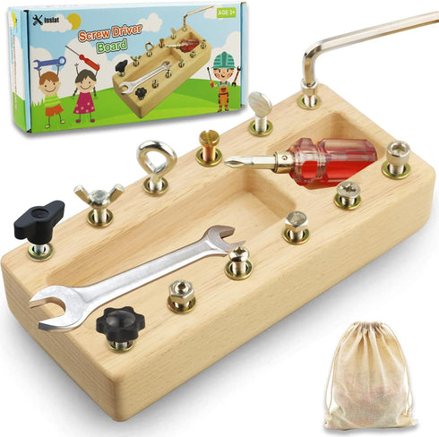 Montessori Screwdriver Board Set - Educational Wooden Toys for 3-5 Year Old Kids, Sensory Learning